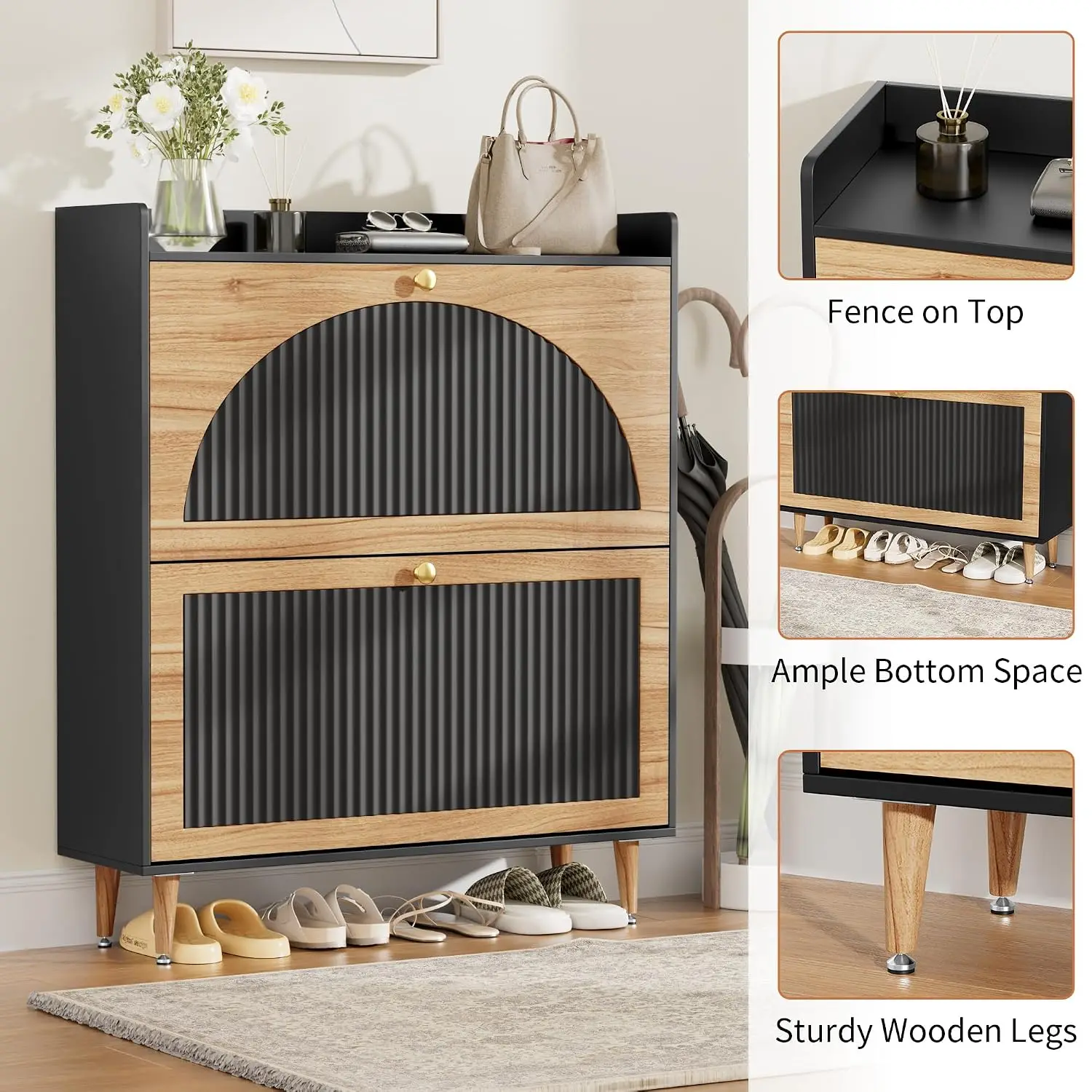 Shoe Storage Cabinet with 2 Flip Drawers, Shoe Organizer Storage | Shoe Cabinet with Adjustable Shelves,Customized
