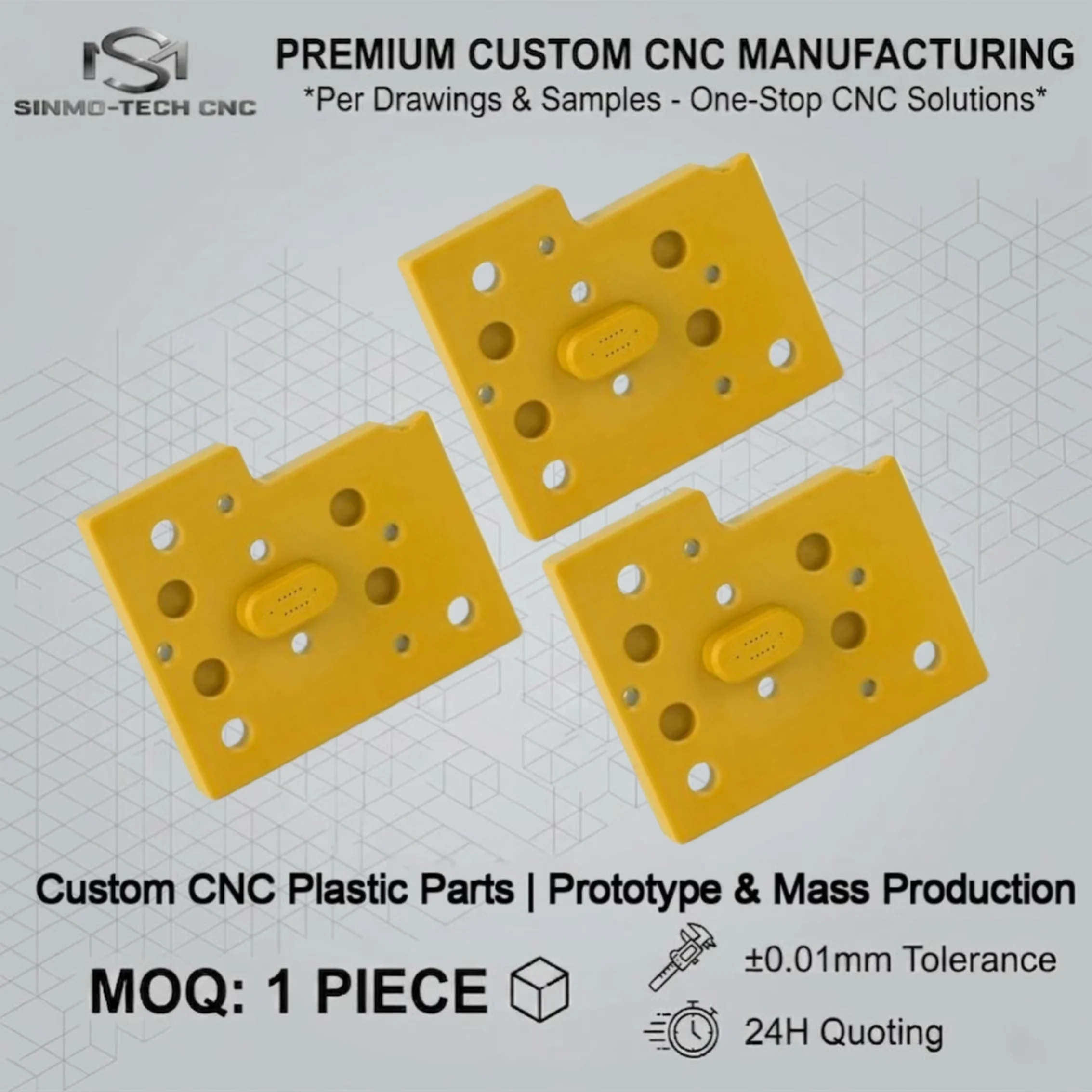 High Precision CNC Plastic Machining FR4 UHMWPE HDPE PC PMMA ABS Custom Components From CAD Drawings 1pc MOQ