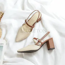 Small French Girl Mary Jane Shoes High Heels 2023 Summer Women's Sandals Thick Heel Pointed Toe Show Heel Single Shoes