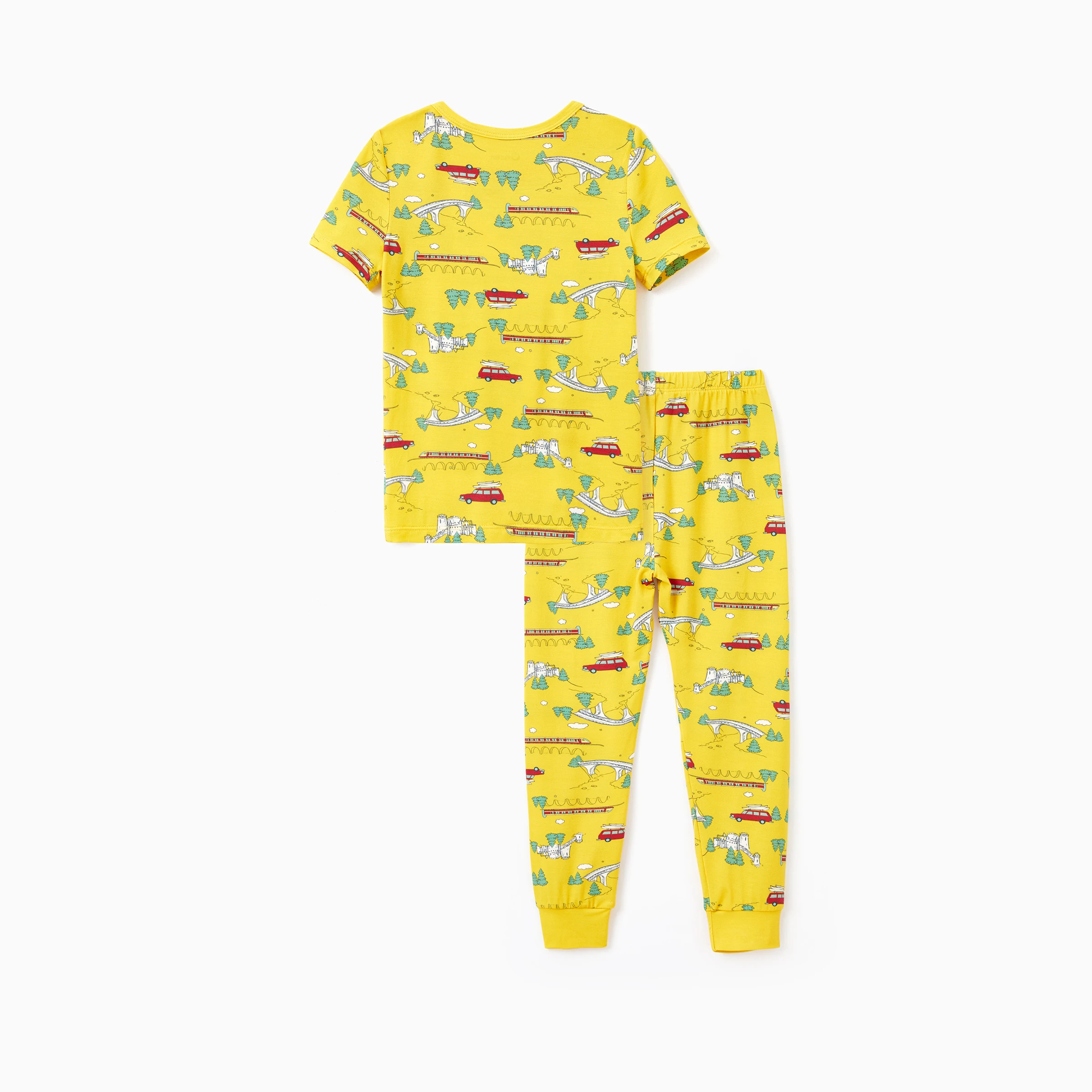 

PatPat Yellow PJs Cute Car and Tree Print Short Sleeve & Long Pants Sleepwear Matching Pajama set (Snug-Fitting for Children)