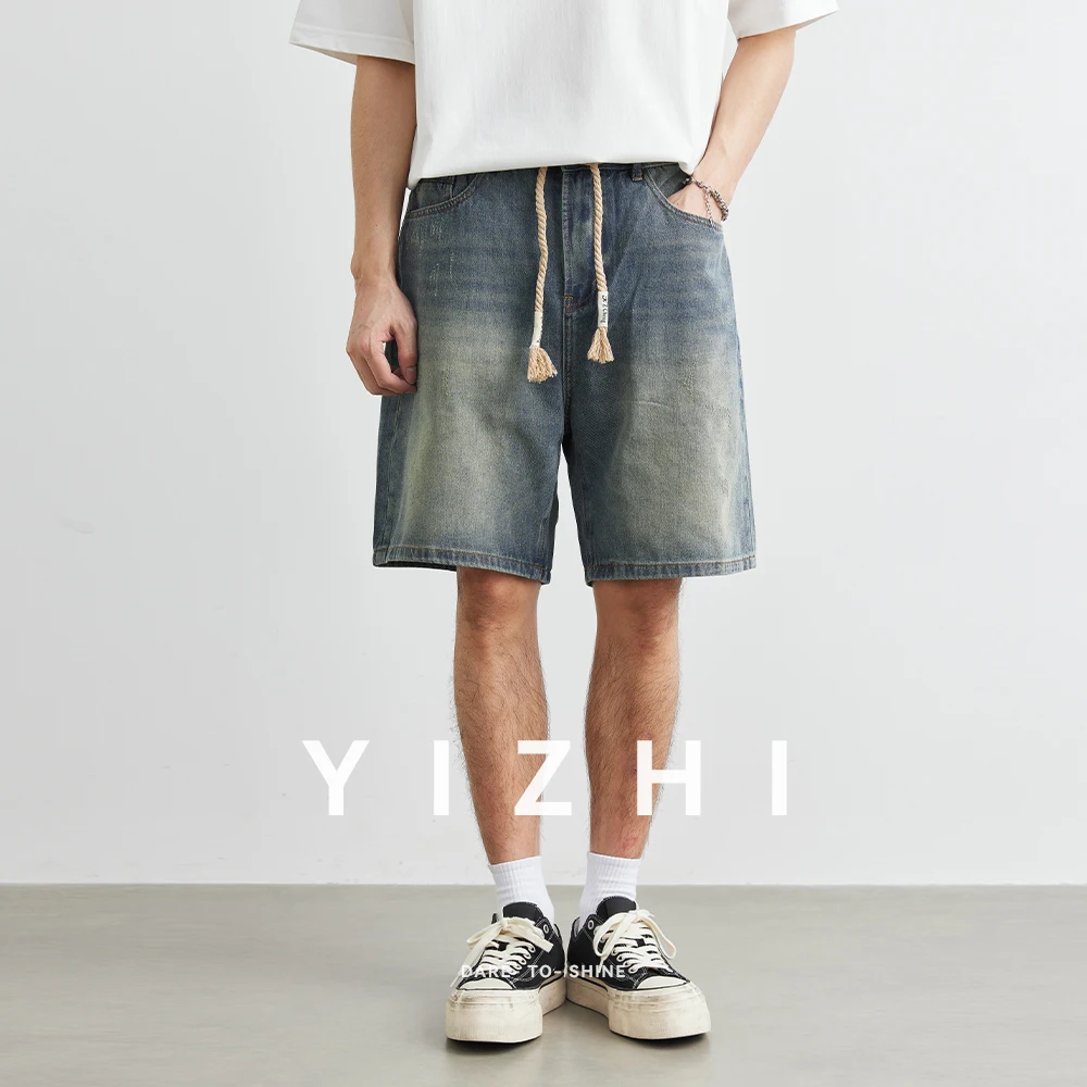 

2025 Summer New Casual Denim Shorts Men Elastic Waist Straight Comfortable Blue Soft Short Pants Baggy Wide Bermuda Male Jeans