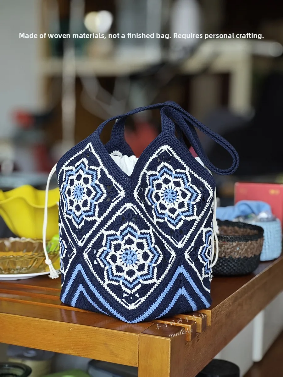 muzikoko-セラミック花柄-diy-かぎ針編み材料キット-手作りバスケット編みキット-上級者向け-幾何学模様-綿糸