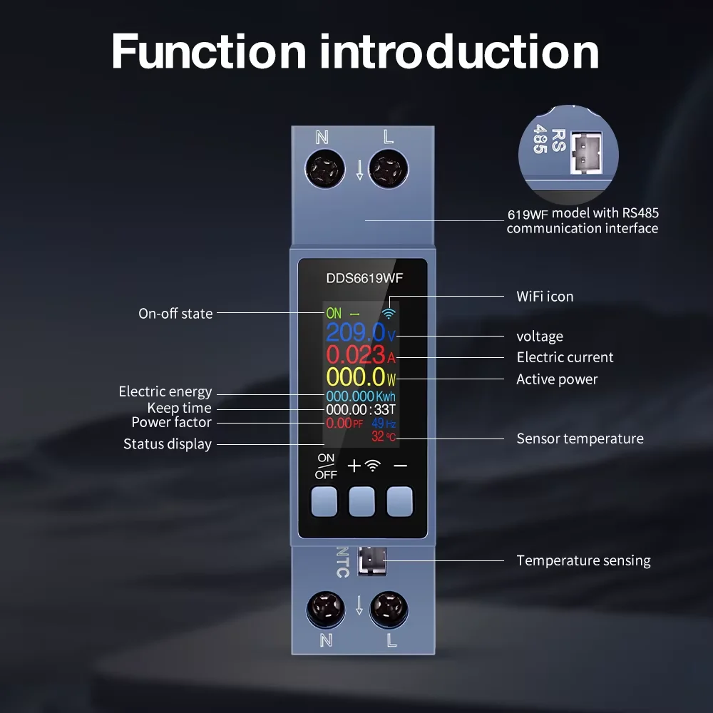 Voltmètre AC sur Rail DIN WiFi Tuya, compteur d'énergie intelligent, tension/courant/puissance/kWh/PF/Hz/multifonction 0.96 pouces, compteur de puissance 8 en 1