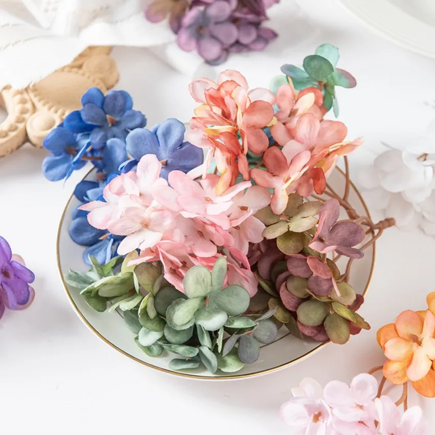 10PC 실크 수국 인공 꽃 홈 웨딩 사탕 상자 화환 장식 크리스마스 장식 높은 품질