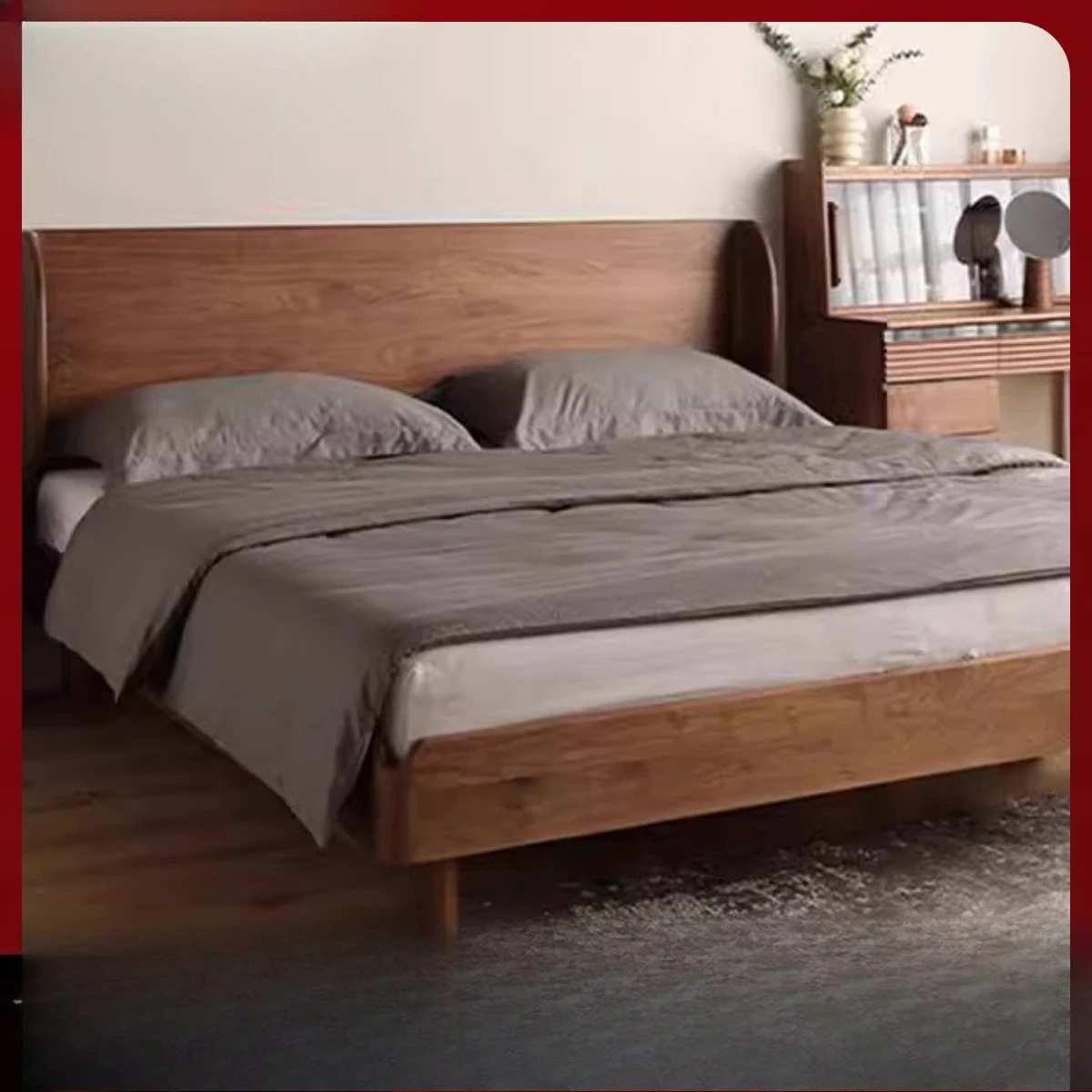 

Softcover black walnut bed Bedroom furniture Softcover bed Solid wood 1.8 meters double bed
