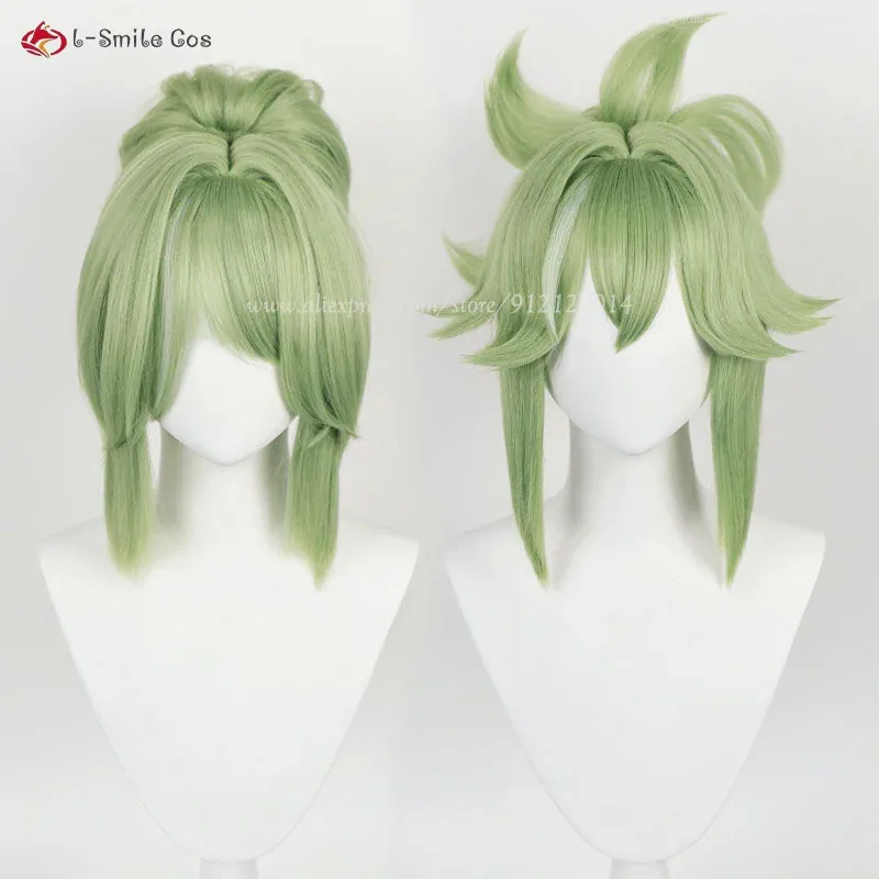 Peluca de Cosplay Kuki Shinobu de 2025 y 33cm, pelucas cortas de cuero cabelludo verde claro con cola de caballo, pelo sintético resistente al calor, fiesta de Halloween, Anim