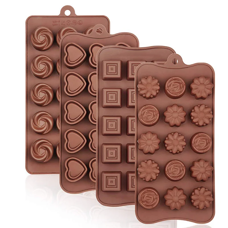 4 Packs Silicone Molds Chocolate Cookie Food Grade no-stick Baking Tools Heat Resistant butter Mould with different shape