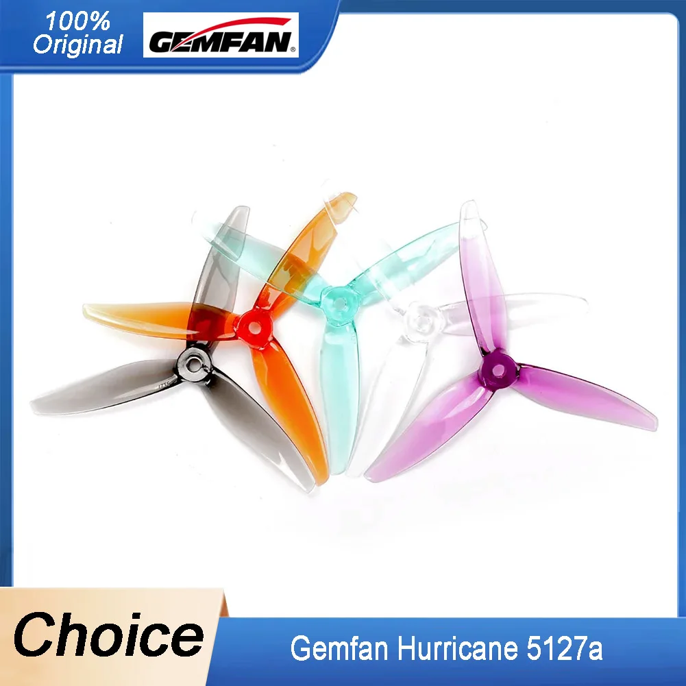 

2 Pairs Gemfan Hurricane 5127 3-Blade PC Props - 5.1x2.7", CW/CCW for 5" FPV Freestyle Drones