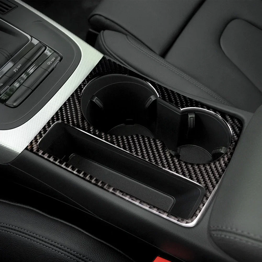 Carbon Fiber Center Console Water Cup Holder Cover Trim Accessories Tools For Audi A4 B8 A5 2009 2010 2011 2012 2013 2014 2015