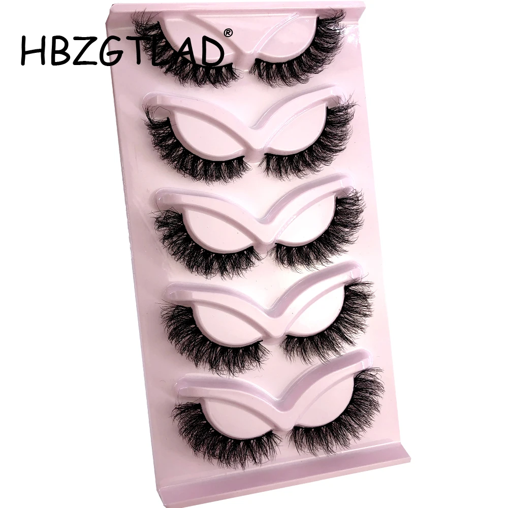 HBZGTLAD New Cat Eye Lashes 5 pairs 3D Faux Mink Eyelashes Winged Fluffy Fake Lashes Soft Natural long Full Strip Lash Make eyel
