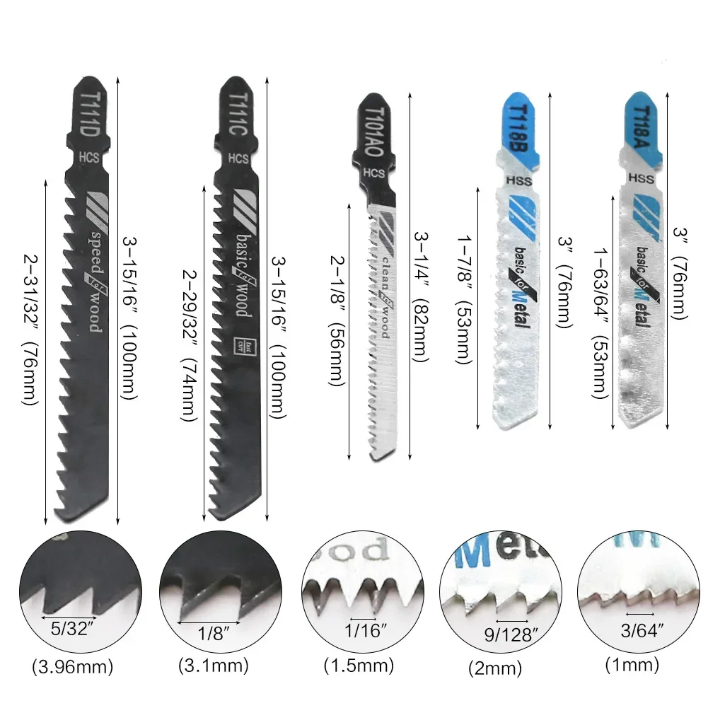 10 unid/set de varias hojas de sierra de calar con mango en T, cuchillas surtidas, herramienta de carpintería para Makita, disco de corte de Metal, plástico y madera