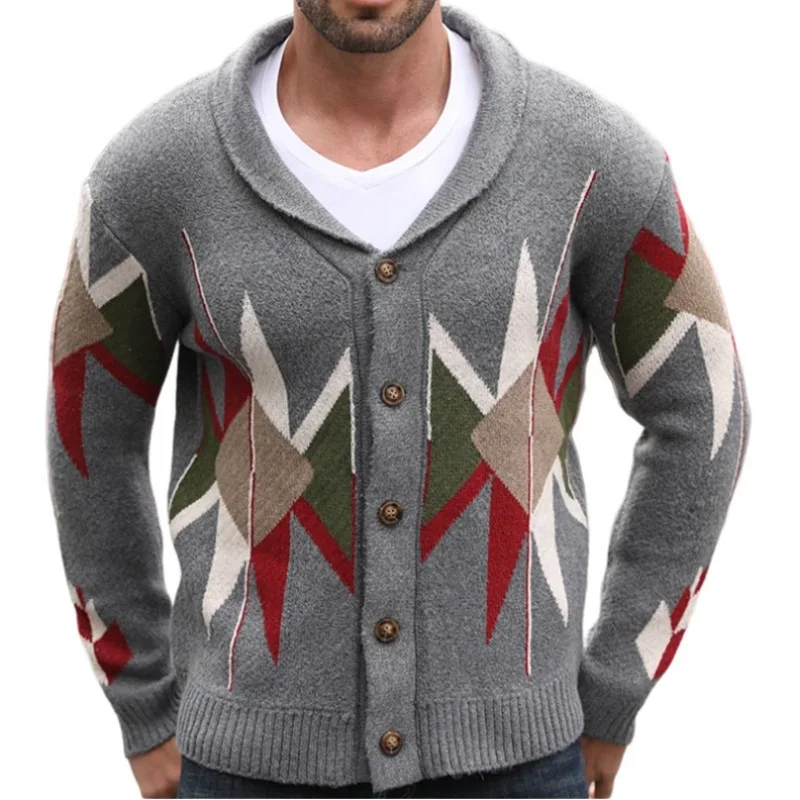 

Cross border hot selling men's clothing in Europe, America, autumn and winter, new jacquard woolen jackets, heavy-duty thick nee