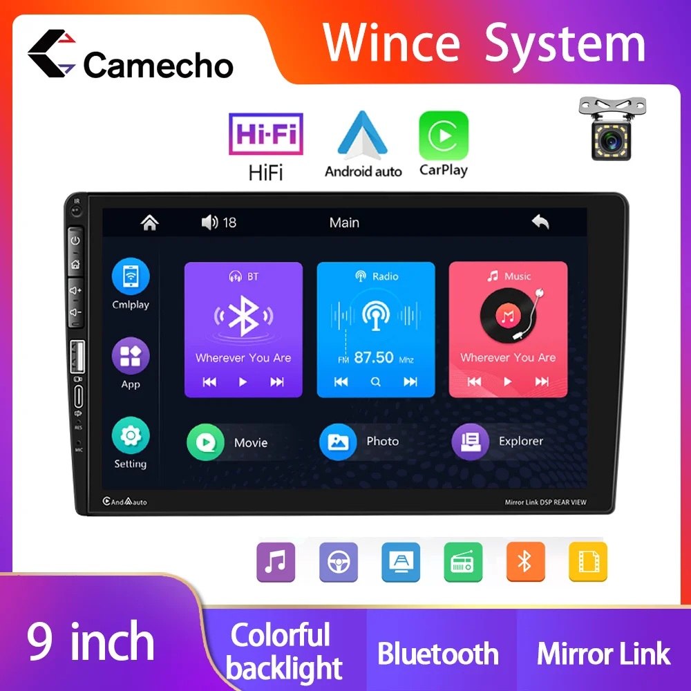 

Camecho Car Radio 2 din Carplay 9 inch Touch Screen Universal Multimedia Video Player Bluetooth USB Audio System Auto MP5 Carpla