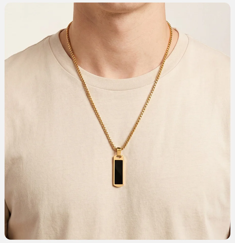 Vnox Rechteckige Harz-Anhänger-Halskette für Männer, Edelstahl-Kastenkette mit vertikalem Stabanhänger, Schmuckgeschenke für Vater, Sohn, Ihn – Detail 3