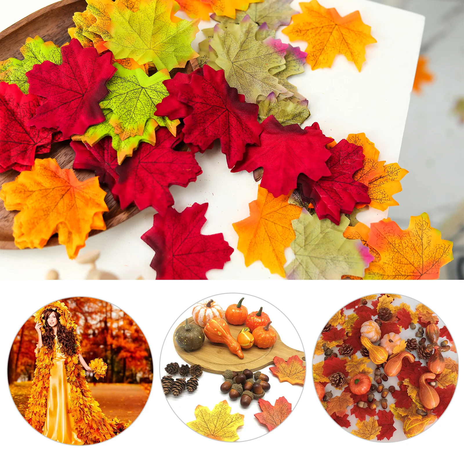 

1000PCS Assorted 10 Colors Faux Fall Artificial Maple Leaves for Thanksgiving Day Silk Foliage Autumn Leaf Wedding Table Decor