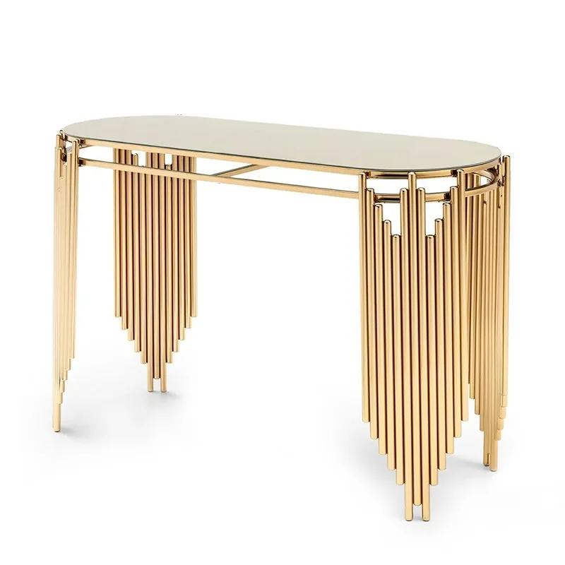 YJQ stainless steel titanium gold entrance table tempered glass hotel living room marble entrance table