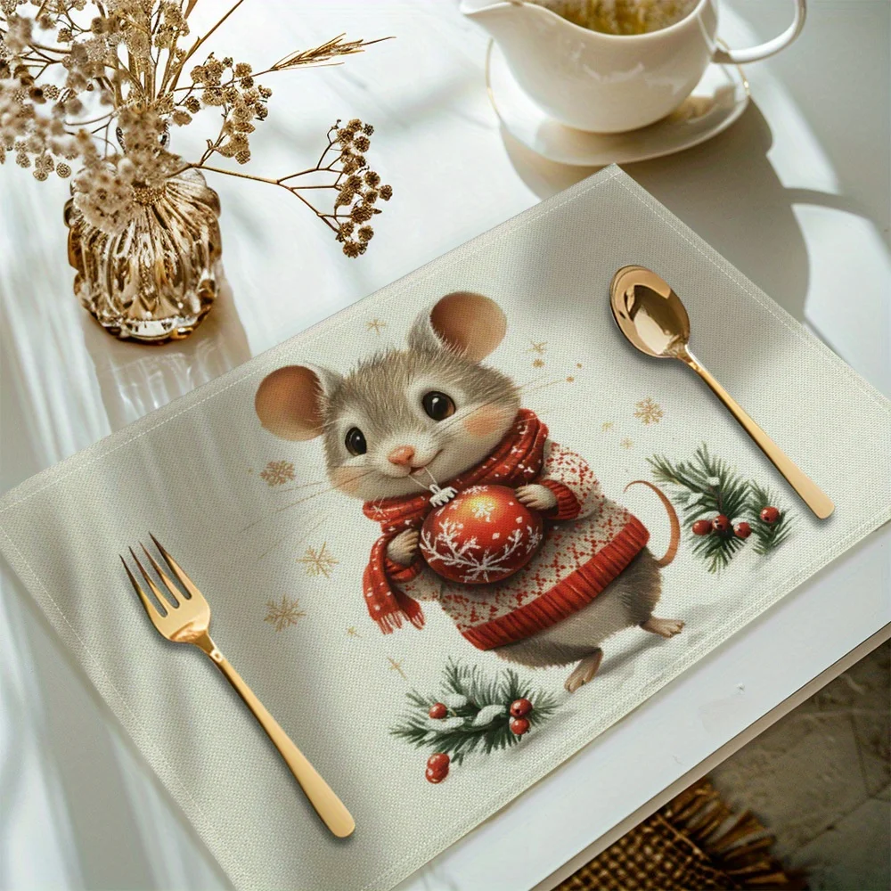Christmas Mouse Printed Placemats, Table Mats, 30x40cm Placemats For Kitchen Dining Table Decoration
