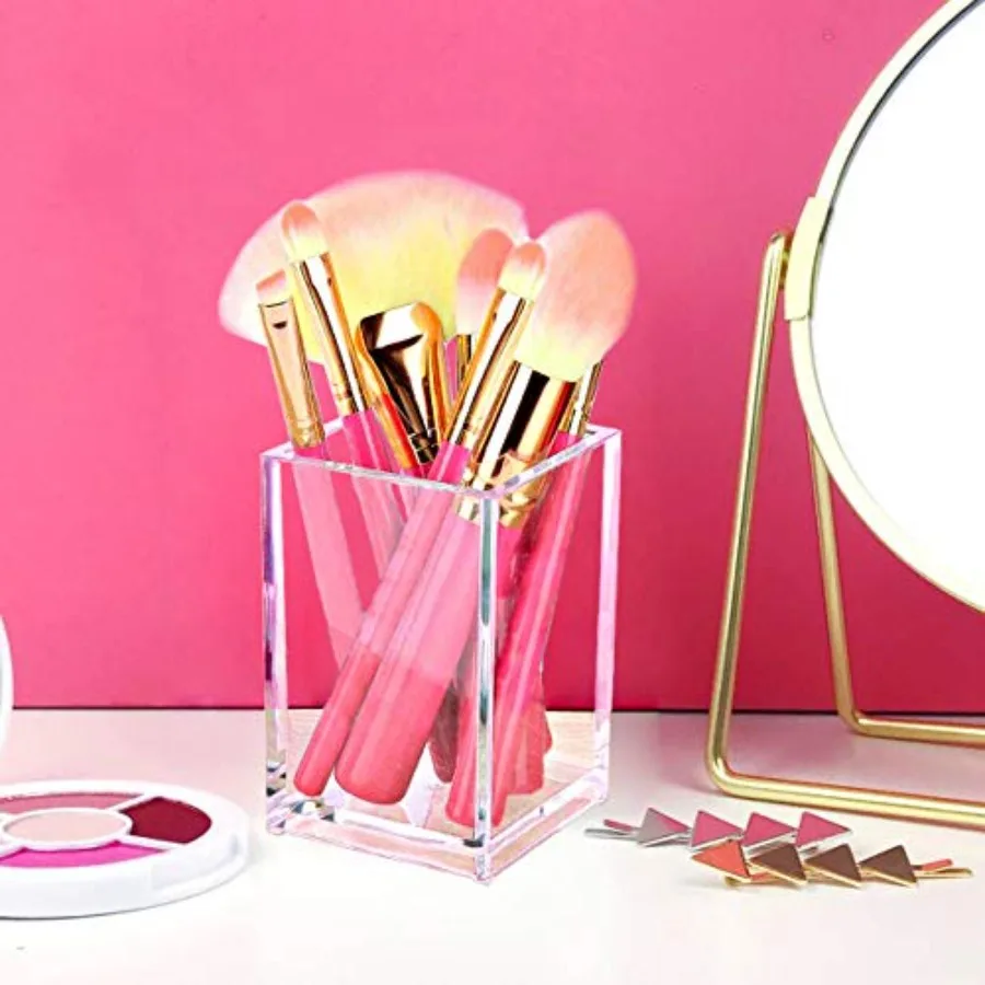2 Pack Acrylic Pencil Pen Holder Cup, Desk Accessories Holder, Makeup Brush Storage Organizer, Modern Design Desktop Stationery