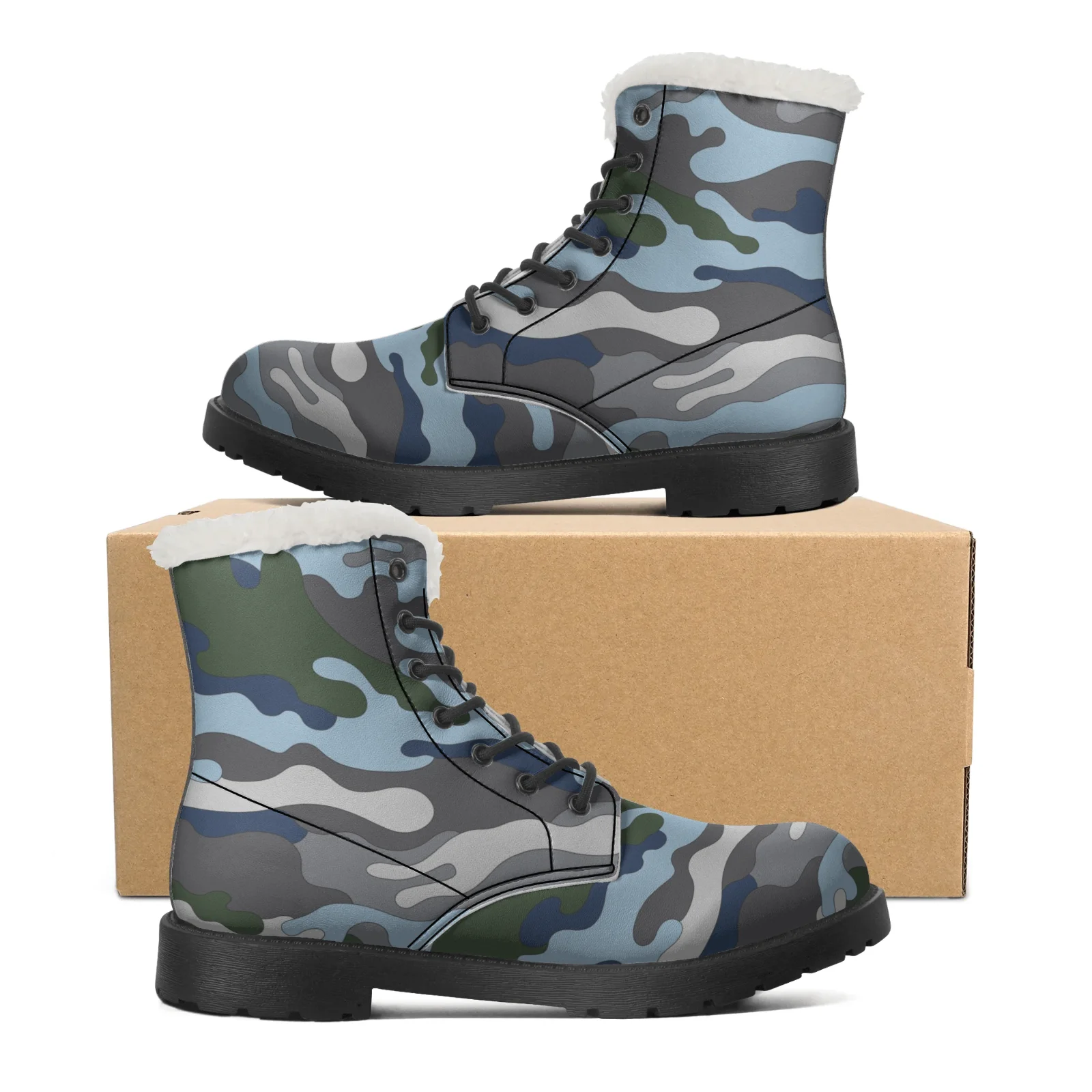 

Sky camouflage hip-hop style plush boots men's and women's youth shoes winter snow boots children's warm mid-tube boots
