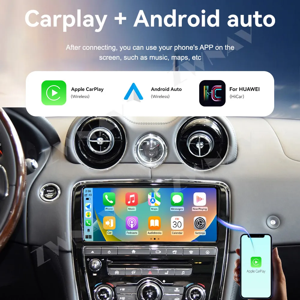 

10,25 "Android 14 для Jaguar XJ XJL 351 2010-2018 Автомобильный радиоприемник Мультимедийный видеоплеер GPS-навигация Carplay Стерео головное устройство