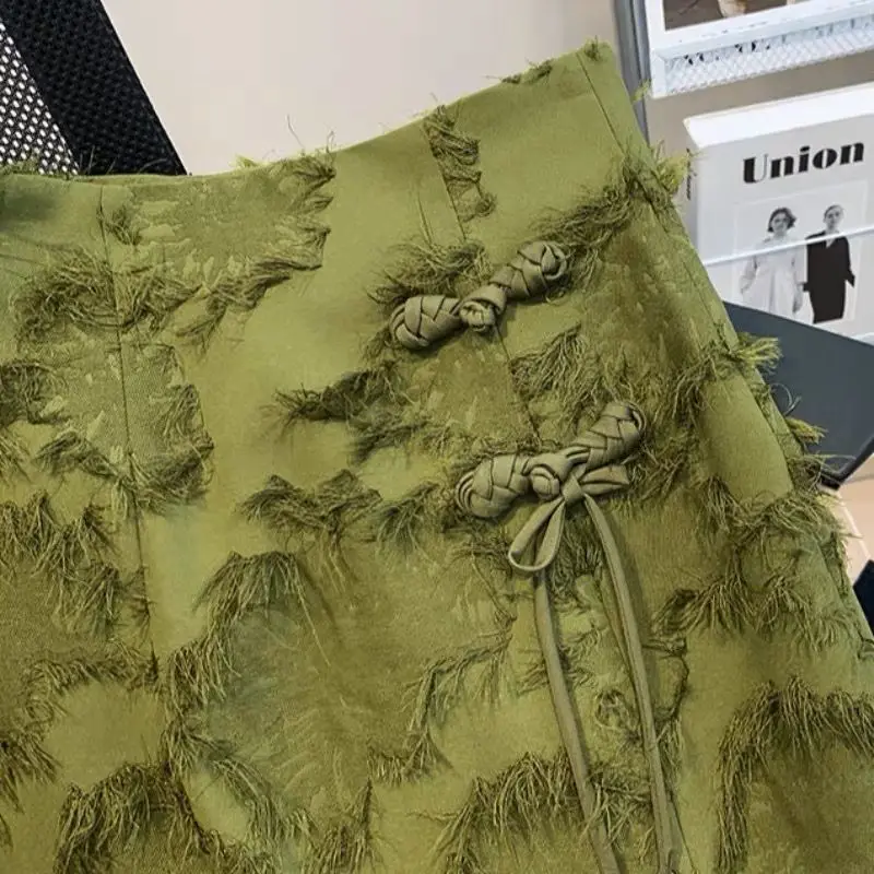 تنورة جاكار مستوحاة من التصميم بأزرار سفلية للنساء للربيع بتصميم عتيق تنورة صغيرة عالية الخصر على شكل حرف a مع فتحة