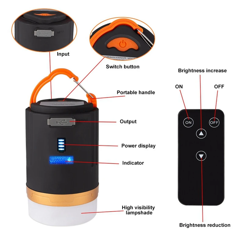Camping Light Waterproof Tent Lamp Portable LED Night Light Remote Control Rechargeable Outdoor Camping Lantern Working Durable