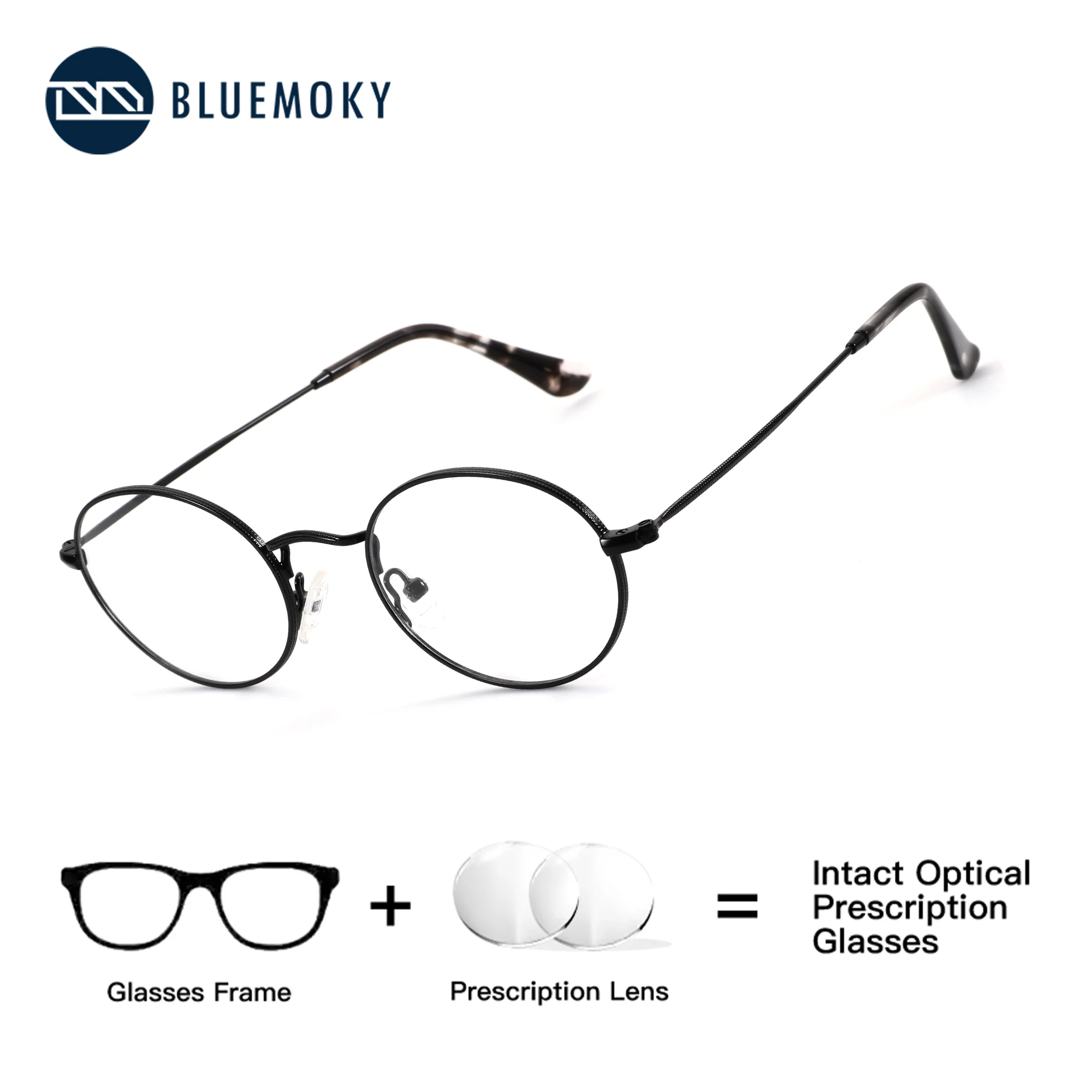 

BLUEMOKY (M Size) Metal Round Custom Prescription Glasses Optical Lenses Woman with Recipe Multifocal Presbyopic Anti Blue Light