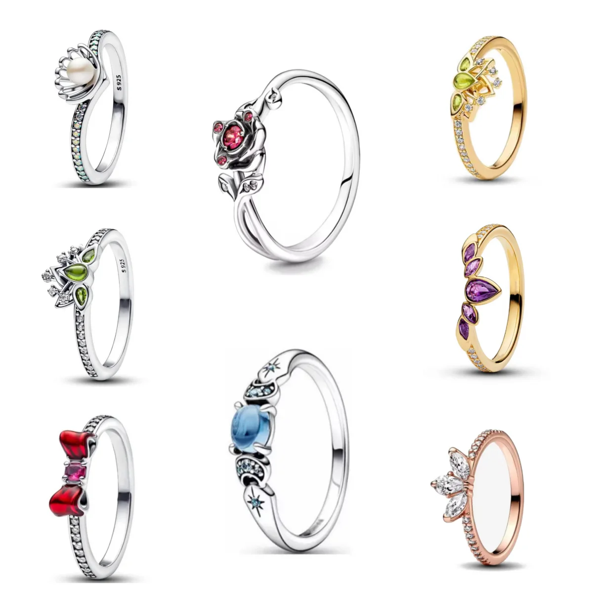 جديد الوردي على شكل قلب روز 925 الفضة شل القوس الدائري الزركون مطعمة الأميرة خاتم المرأة مجوهرات هدية الزفاف