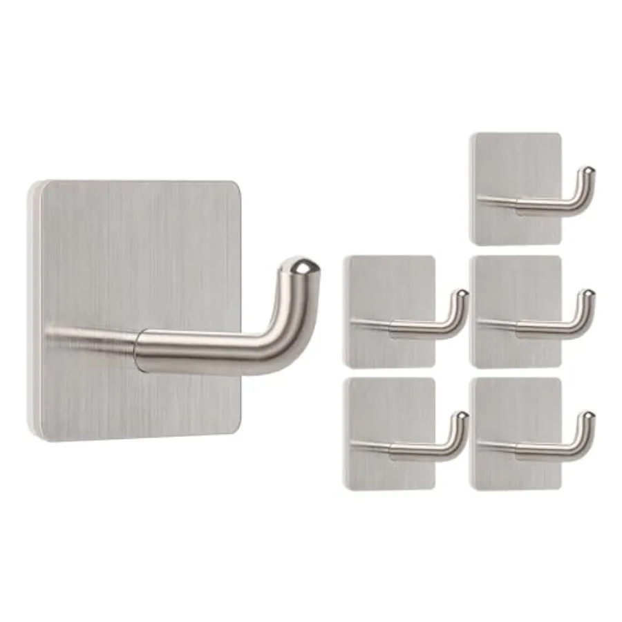 

304 Stainless Steel Self Sticky Wall Hooks Waterproof Shower Hooks for Robe/Clothes No Drilling Towel Hangers for Bathroom Kitc
