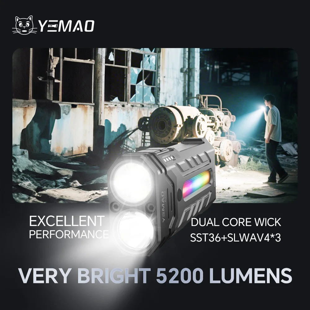 5200LMS Innovative Multi-functional Portable LED Flashlight with Magnetic Torch, Perfect for Hiking Camping Adventures