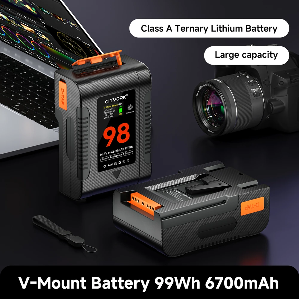 Bateria V Mount V Lock BP-229 BP Portátil com Porta de Carregamento Rápido PD 65W para Câmera Sony, Filmadoras, Iluminadores de Vídeo e Blackmagic