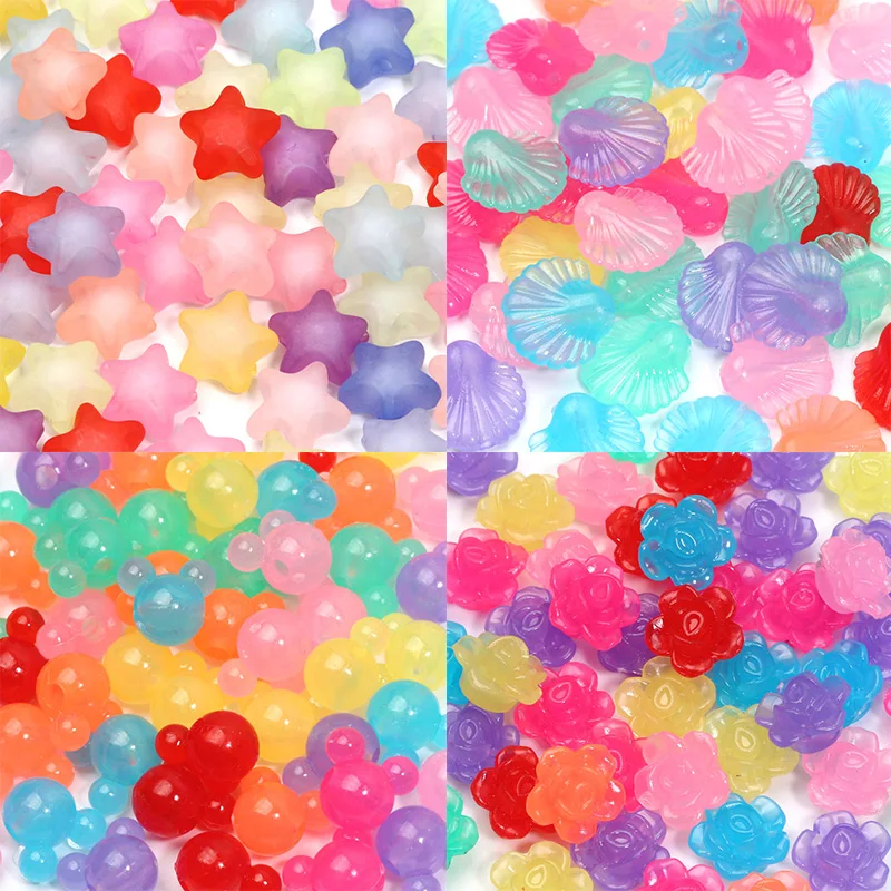 100pcs Mixed Color Shell Star Mickey Flower Loose Acrylic Spacer Beads for Jewelry Making DIY Handmade Bracelet Accessorie