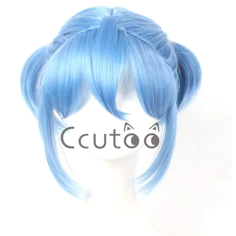 ccutoo Akb0048 Mayuyu Blau Lange Gerade Hitzebeständigkeit Kunsthaar Cosplay Kostüm Perücken Doppelchip Pferdeschwänze