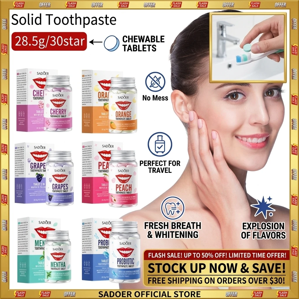 SADOER Mint Solid Toothpaste Tablets Mint Flavors Teeth Breath Mouthwash Smoke Remove Bad Whitening Fresh Charcoal Stains 1pcs