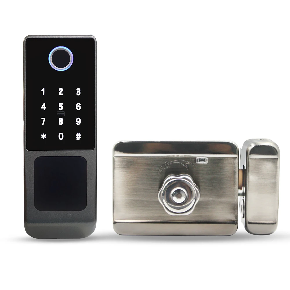 Bluetooth TTLOCK Smart Fingerprint Door Lock IP65 Waterproof APP Open Electric Rim Motor Lock Wifi Connection by M1 Gateway Key