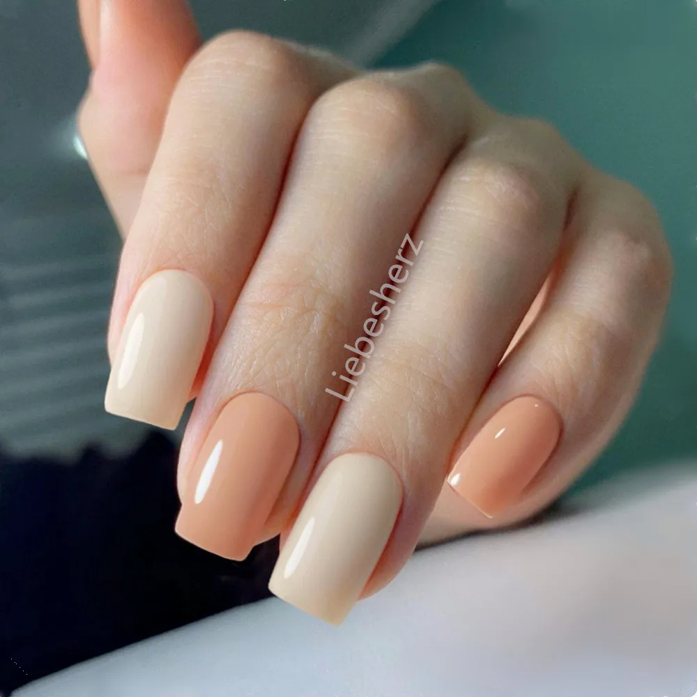 

24Pcs Long Square Fake Nails With Jelly Glue Glossy Nude Artificial Press On False Nails DIY Nail Art Tip Manicure Tool