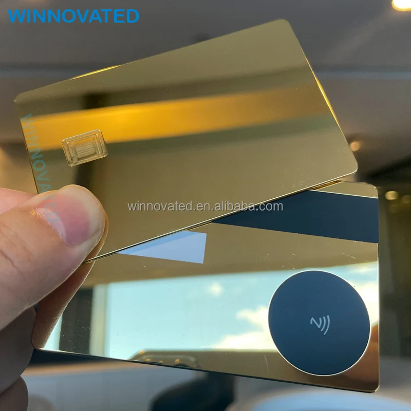 Customized product High-End 24K Gold Mirror Metal Card Smart Chip Invisible RFID Metal Business Cards