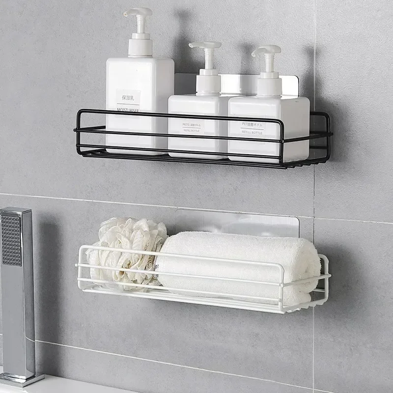 Étagère de salle de bain en fer forgé de style japonais, support mural de rangement pour gel de douche, support de toilette sans poinçon