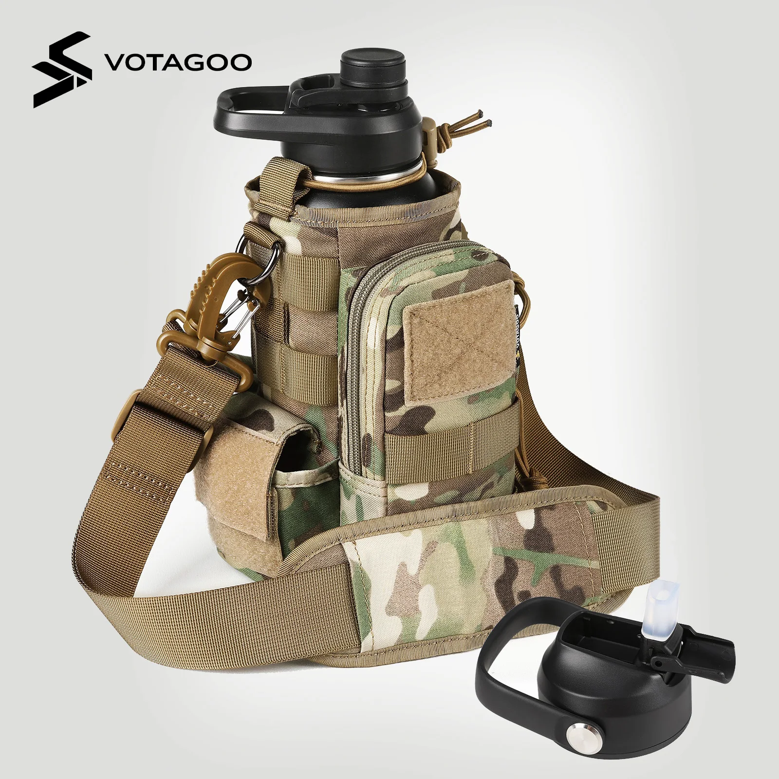 

32 Oz Insulated Water Bottle Stainless Steel Tactical Flask With Straw Lid & Chug Cap, Metal Military Water Bottle With Rugged