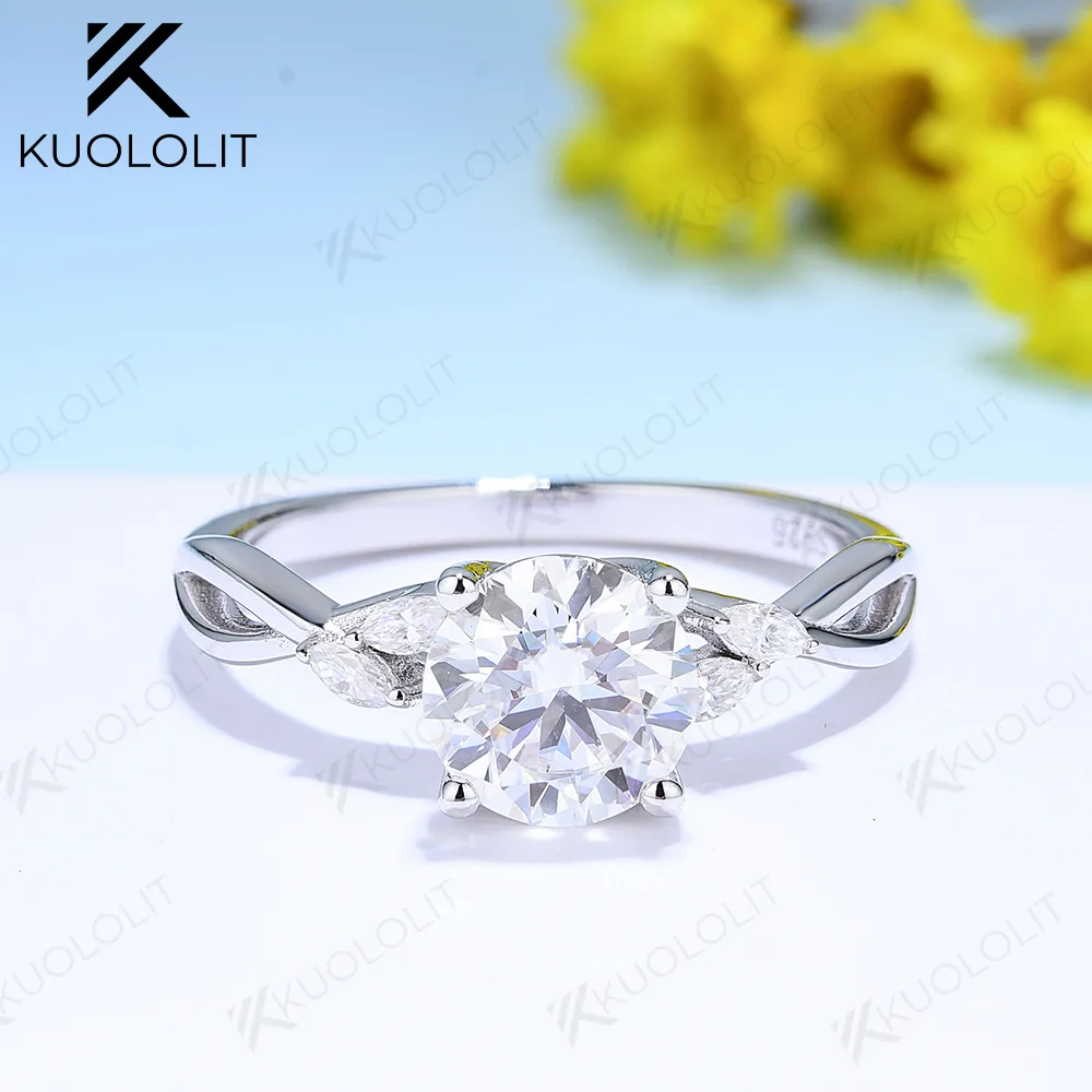 Kuololit US Stock 1.2CT Round Cut Moissanite Rings for Women 925 Sliver Sterling White Gold Diamond for Anniversary Wedding Engagement New