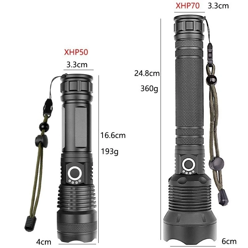 90000 Lumens Powerful Led Flashlights Rechargeable Zoom Tactical Super Bright Flashlight  XHP50 XHP70 Torch 18650 26650 Battery