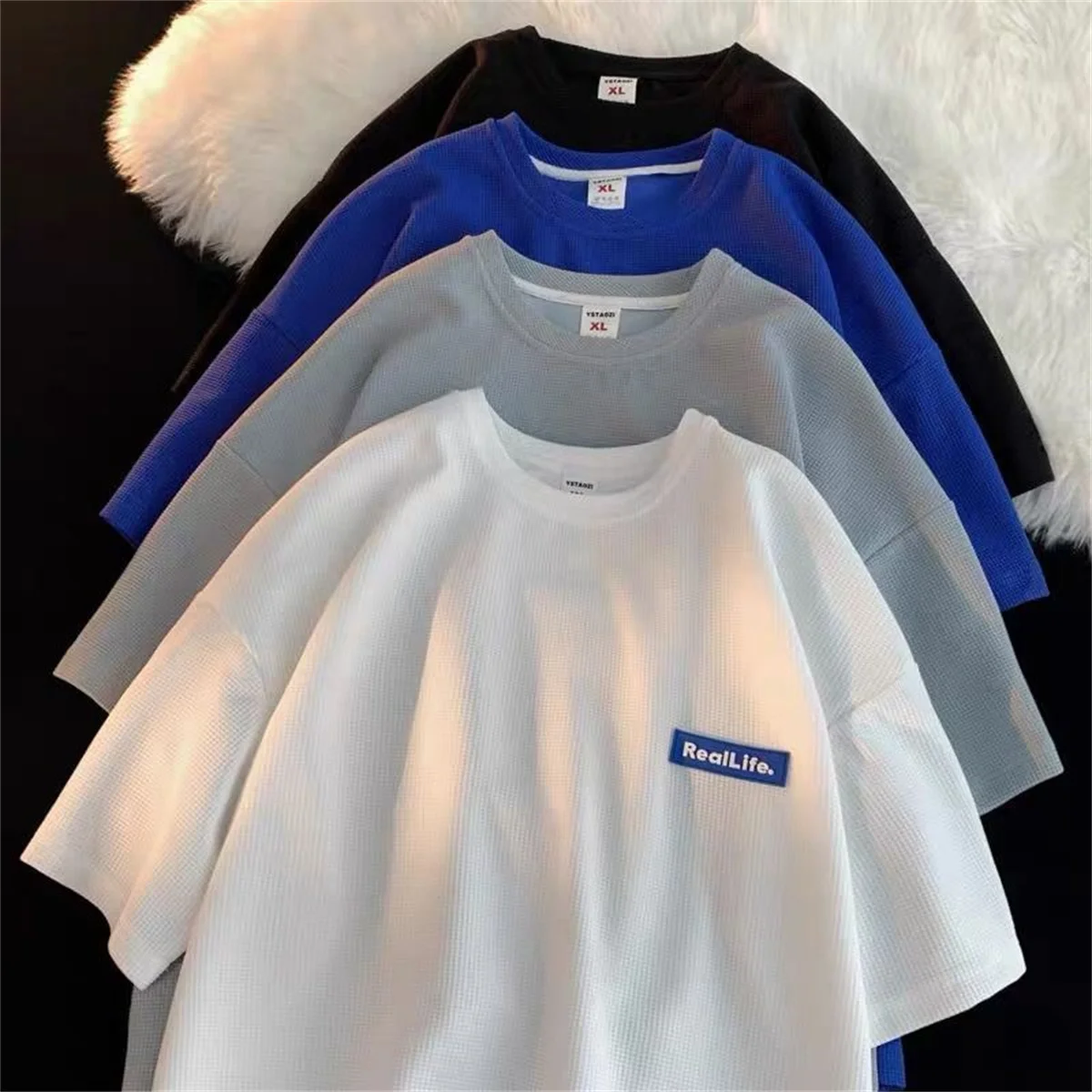 Cool Blue Basic T Shirt Tee Tops Summer Men Hip Hop Short Sleeve Streetwear Ins Style Harajuku Fashion Male Couple Tshirts Boys