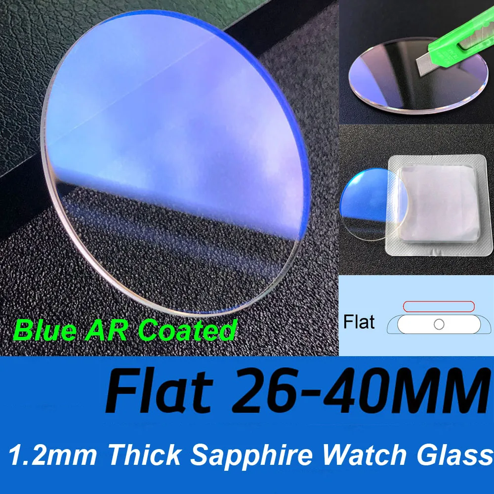 1.2mm Thick Blue AR Coating Plane Sapphire Watch Crystal 26mm-40mm Replacement Flat Watch Glass Lens Repair Parts 29 Sizes