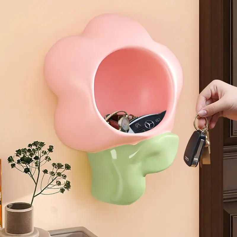 

Exquisite Pink Flower Shape Home Wall Decoration Storage Box, Key Remote Control Organization Ideas