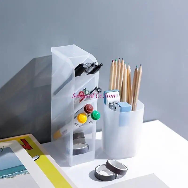 N3UC سطح المكتب 4-شبكة واضحة ماتي حامل القلم فرش ماكياج حامل منظم للمنزل