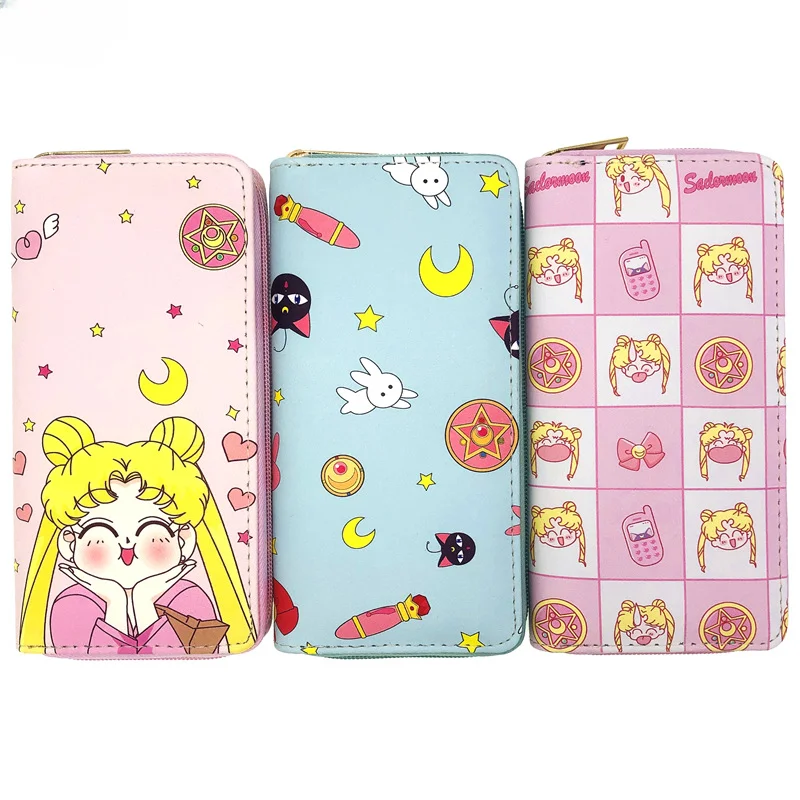 Small Fresh Card Captor Sakura Kawaii PU Purse Cute Girl Tsukino Usagi Star Moon Cosplay Wallet Cartoon Portable Zipper Prop