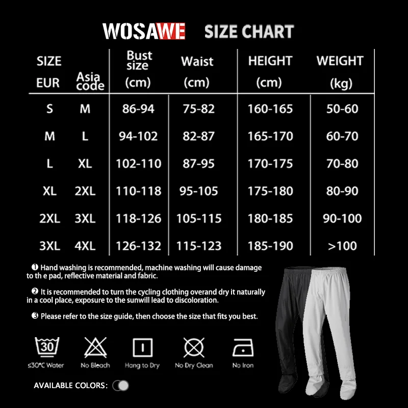 WOSAWE Motorcycle Rain Pants Waterproof Reflective Trousers with Shoe Covers Packable Storage Bag Outdoor Moto Riding Gear