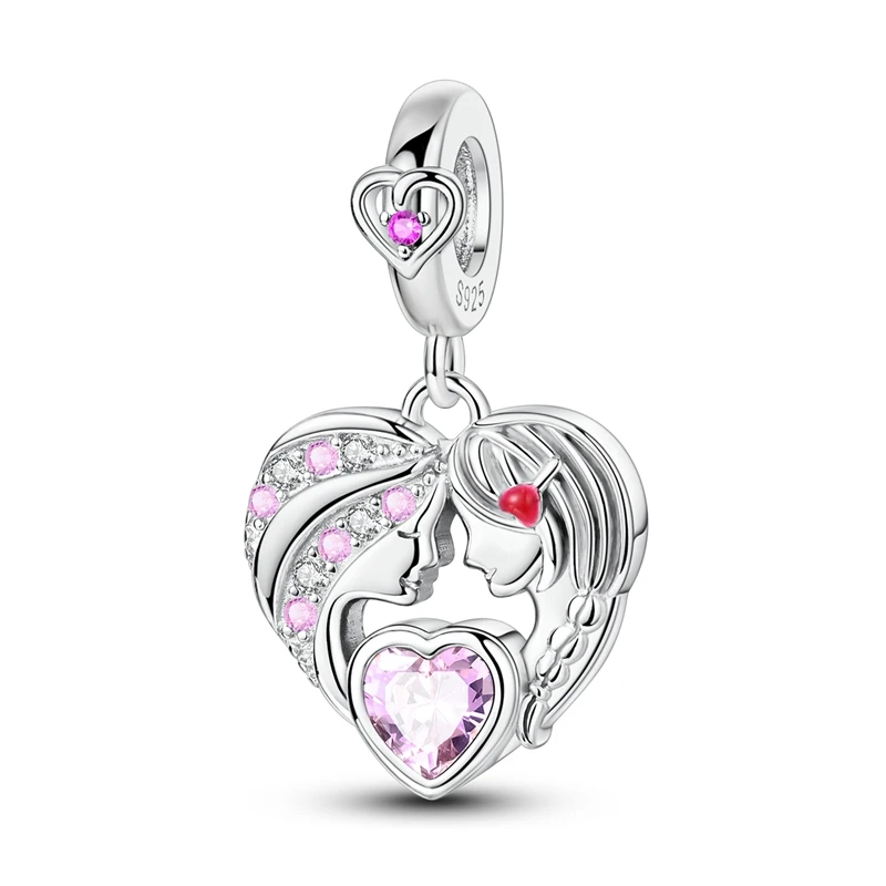 Rosa Charms aus 925er-Sterlingsilber, Perlen, Schmetterling, Parfümflasche, Krone, herzförmiger Zirkon, Charms für Frauen, feiner DIY-Schmuck, Geschenke