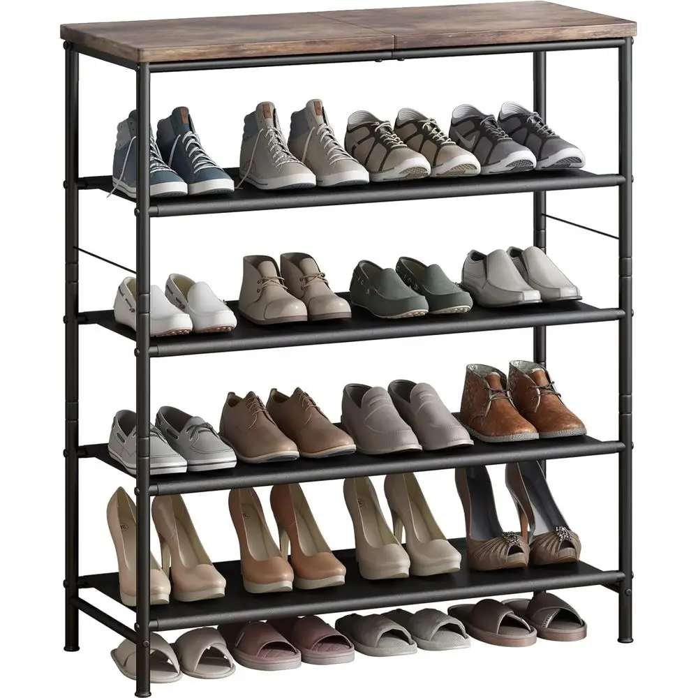 

INGIhoe Rack Organizer 5 Tier Metal Organizer Shel with Industrial MD Board and Layer abric or Entryway Closet Bedroom Living Ro