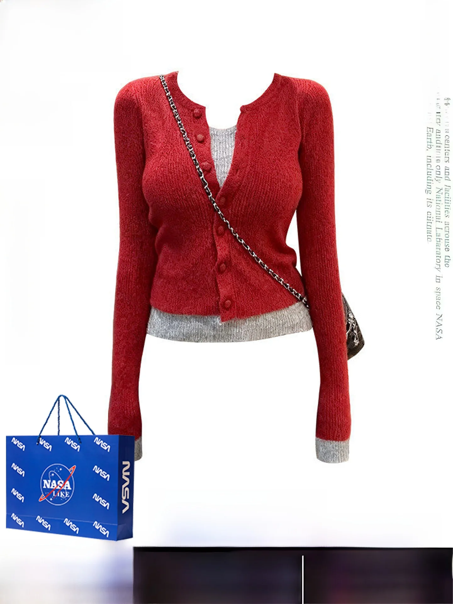 

Faionable Knitted Color Blo Women's Sweater Autumn Winter Slimming Red Color Blo Long Sve round Ne ort Sle Top